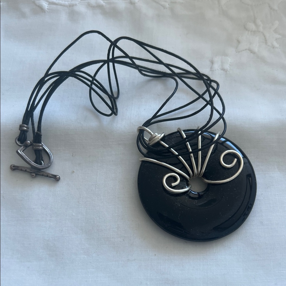 Black Pendant Necklace with Silver Accents